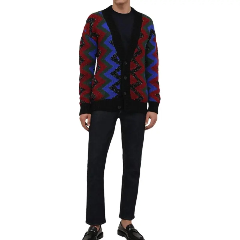 SAINT LAURENT Zig Zag Jacquard Sequin Cardigan-2