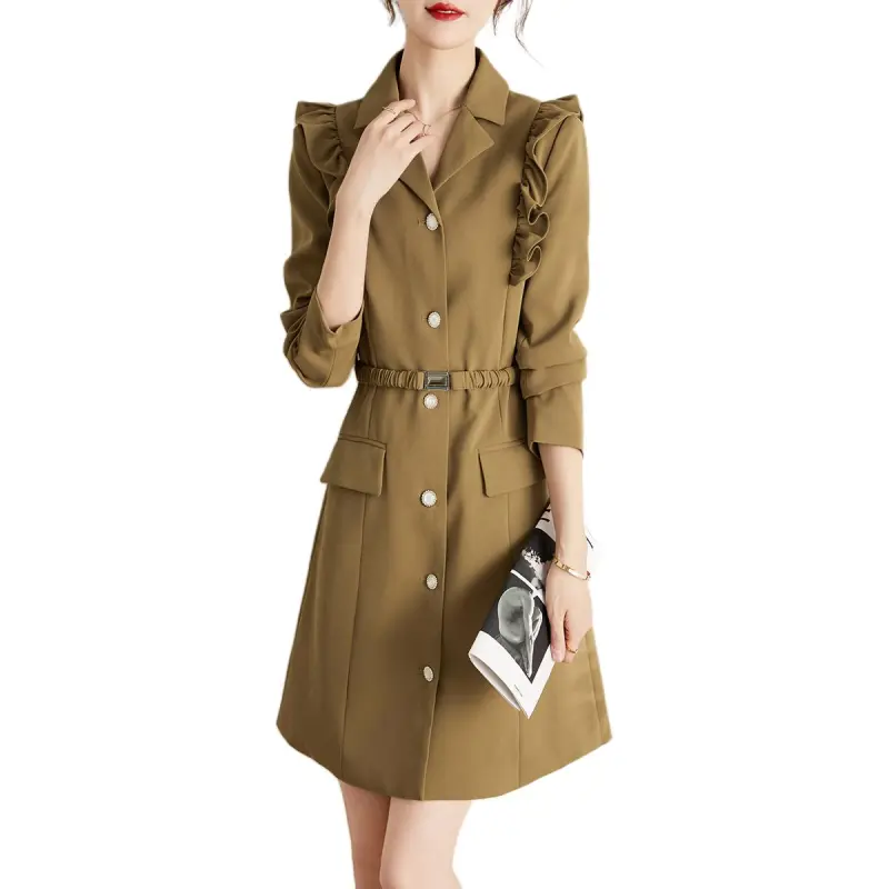 Mo Han Yi Mei Long Sleeved Dresses Women's Khaki Green-2
