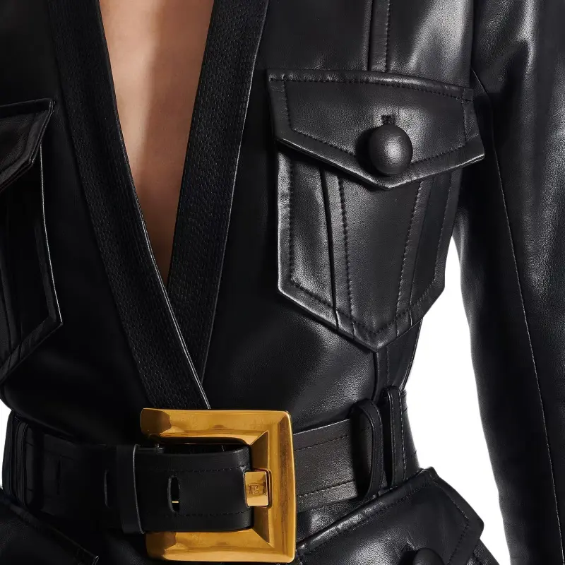 BALMAIN Belted Leather Jacket-6