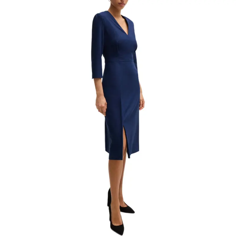 HUGO BOSS FW24 Long-Sleeved Dresses Women's Blue-4