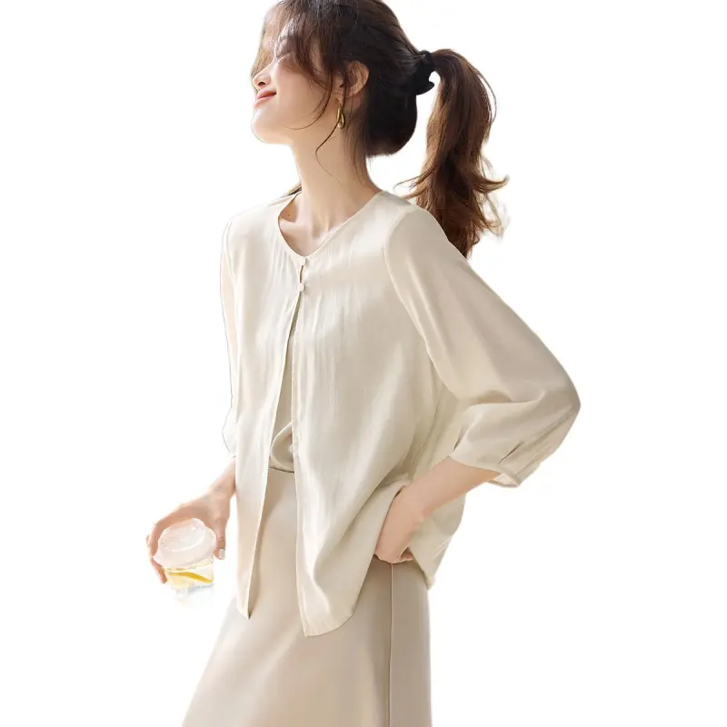 Mo Han Yi Mei Cropped Coat Women's Light Beige Apricot-4