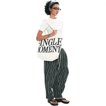 SINGLE MOMENT Suit Trouser Women's Black White Stripes