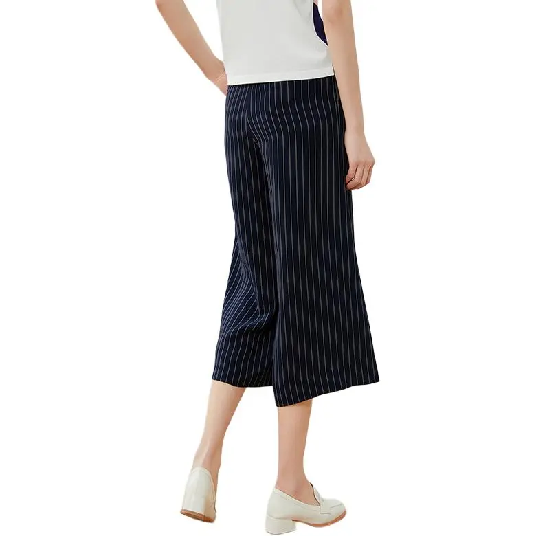 QIAOWANNI Casual Pants Women's Blue And White Stripes Pattern-1