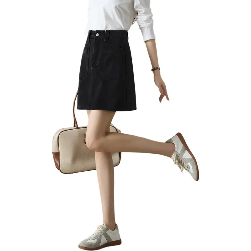 Mo Han Yi Mei Denim Short Skirts Women's Black-5