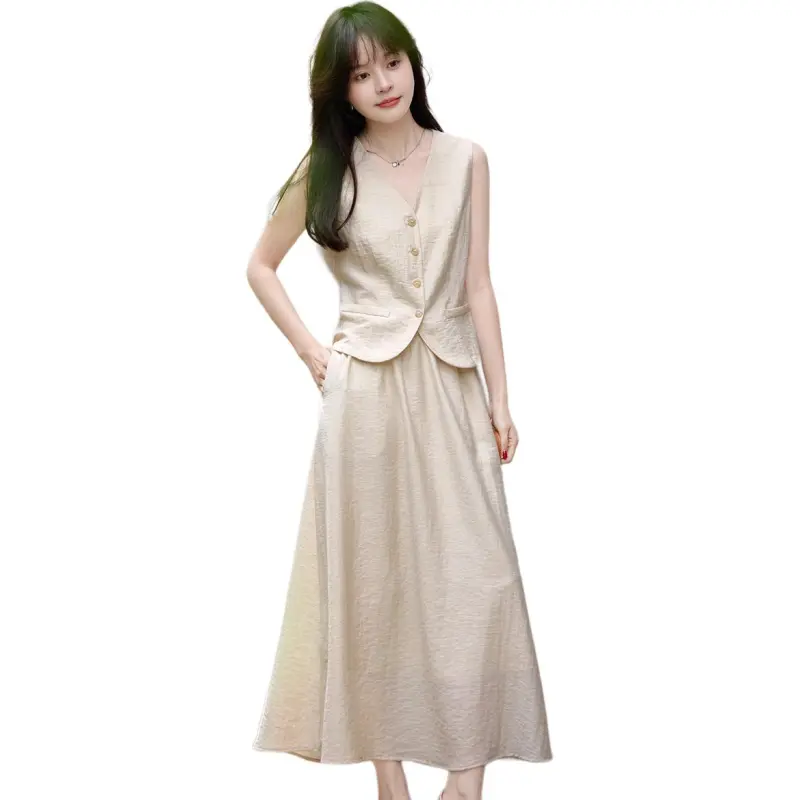 Mo Han Yi Mei Skirt Set Women's Light Beige Apricot-5