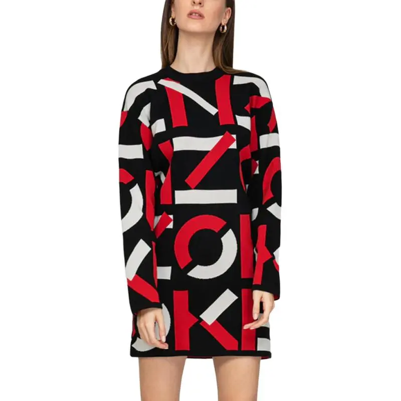 KENZO Letter Logo FW21 Long-Sleeved Dresses Women's Chinese Red-1