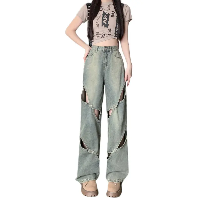 Flowers In Water Jeans Women's Vintage Blue-3
