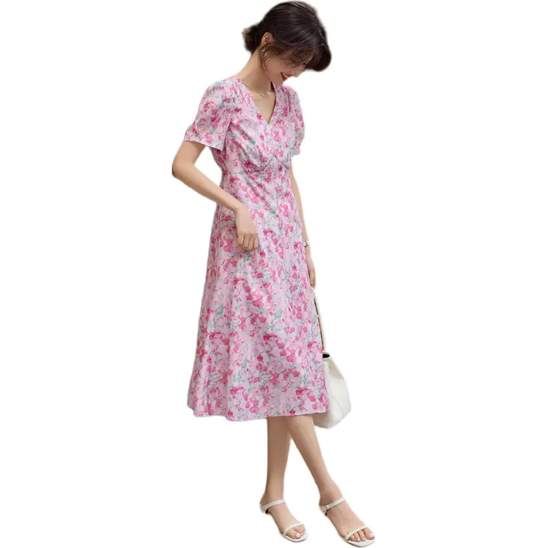 XWI Short Sleeved Dress Women's Pink Jacquard-3