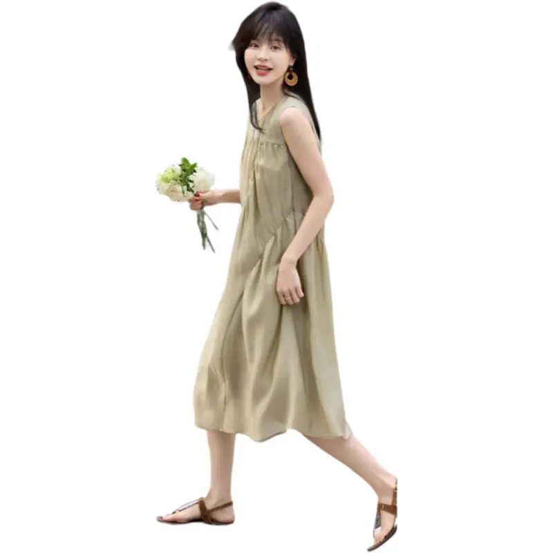 Mo Han Yi Mei Sleeveless Dress Women's Khaki-4