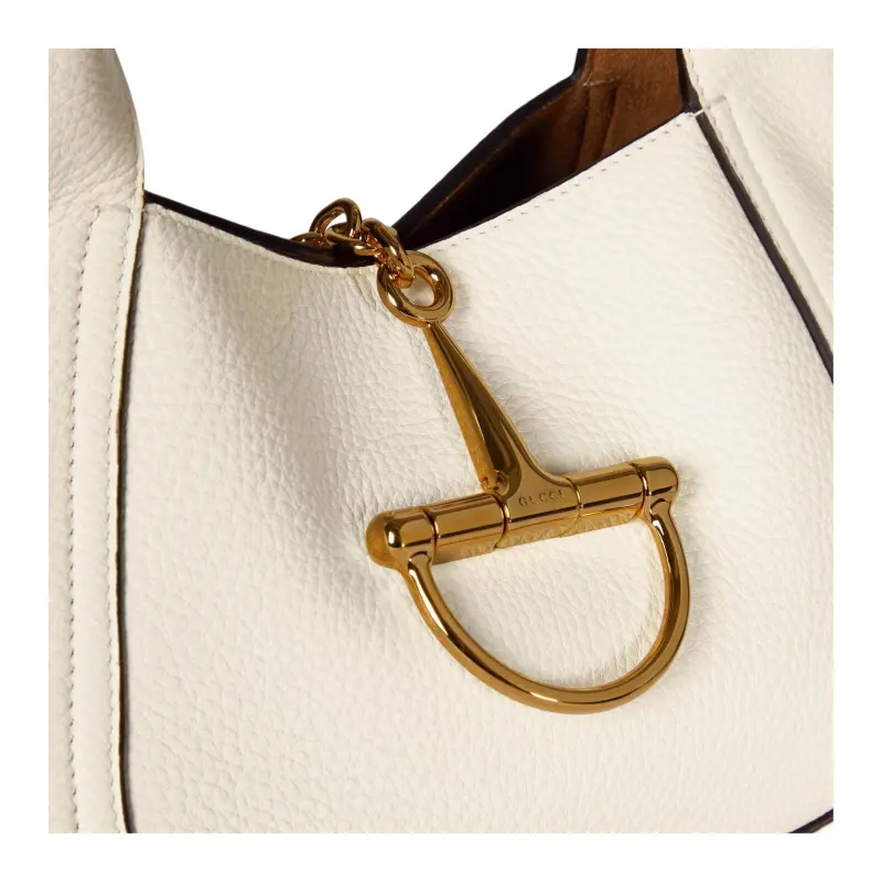 GUCCI Grain Leather Handbag Trumpets Women's White-5