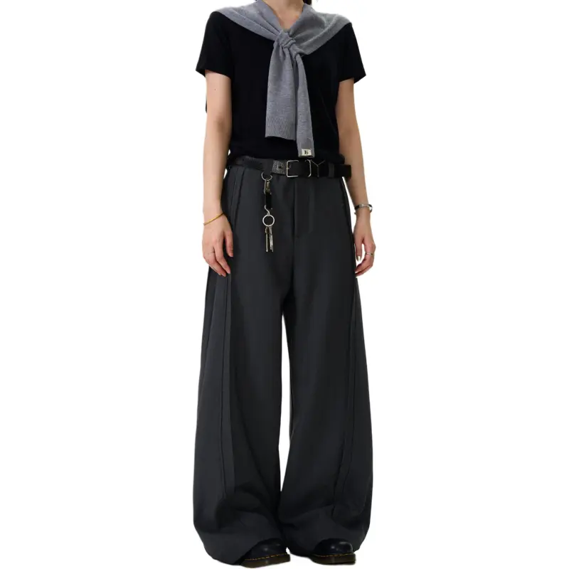 MAD WITCH Draped Double Pleat Casual Suit Pants, Loose Fit, Straight Fit, CleanFit, Wide Leg Casual Pants Unisex-1