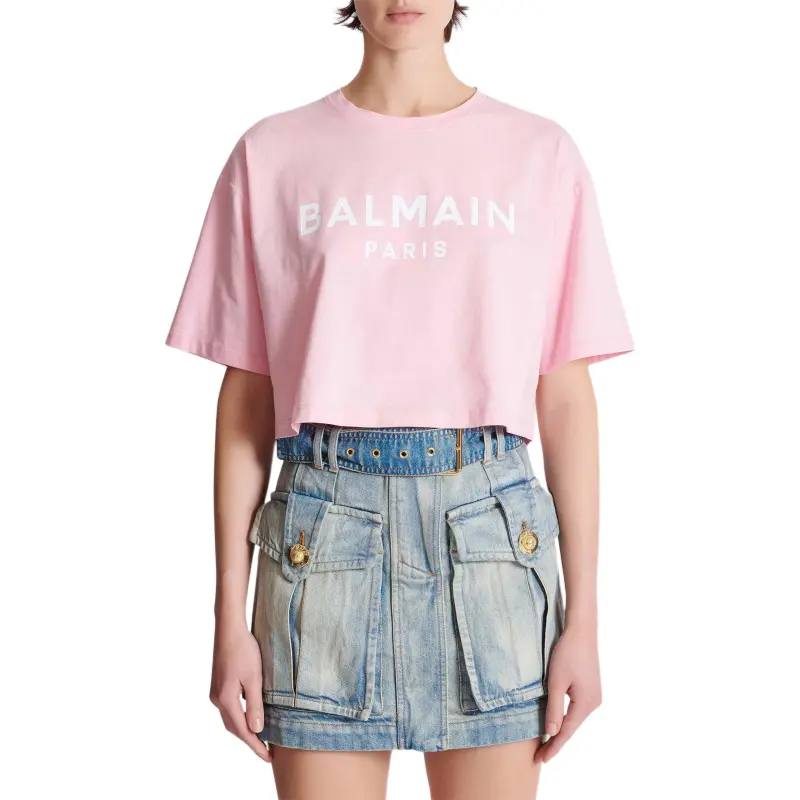 BALMAIN Cropped Logo print T shirt-1