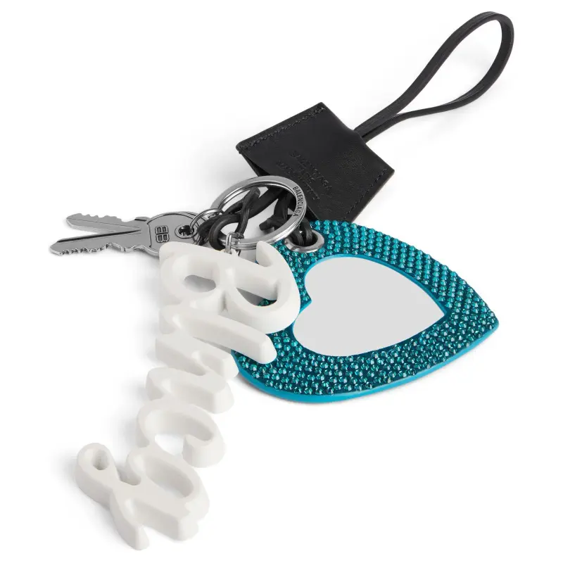 Balenciaga Cow Leather Bag Charm Bag Accessory Women's Black & Turquoise-2