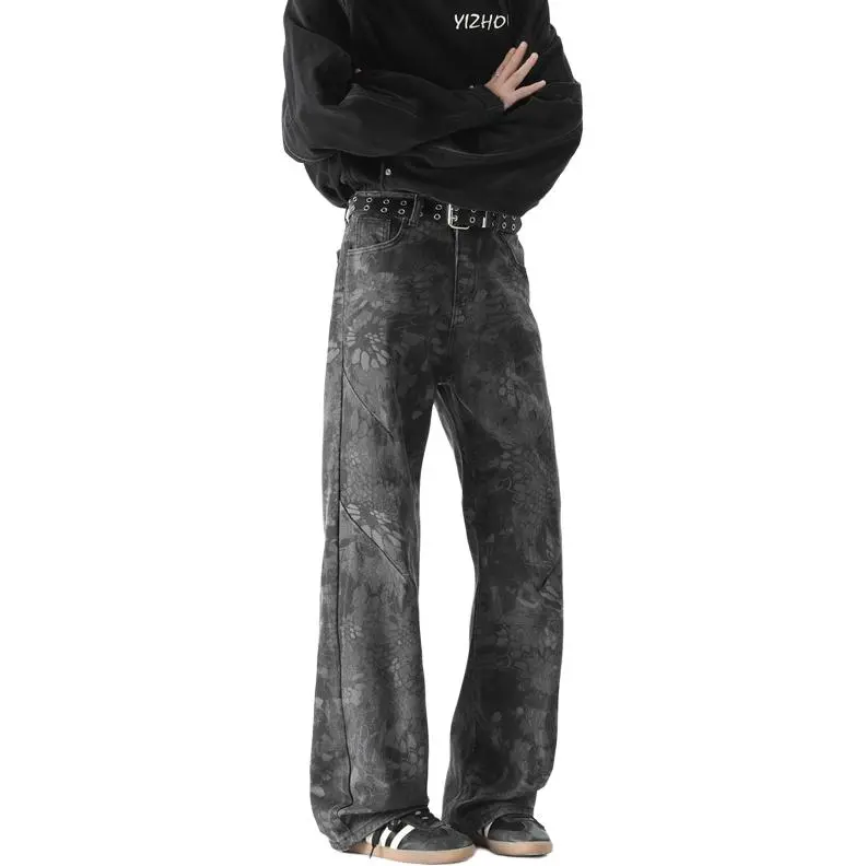 BLANC & ECLARE Camouflage Snakeskin Print Bootcut Jeans Men's-1