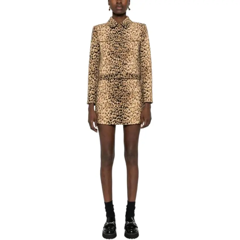CELINE Bandeau Double Wool Mini Skirt Leopard-2