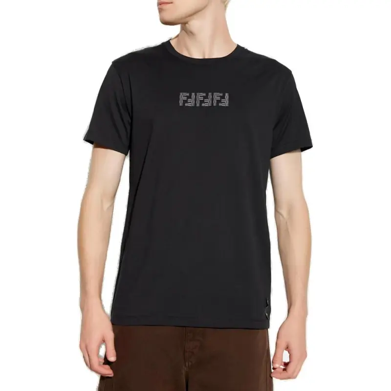 FENDI Logo Embroidered Crewneck T Shirt-2