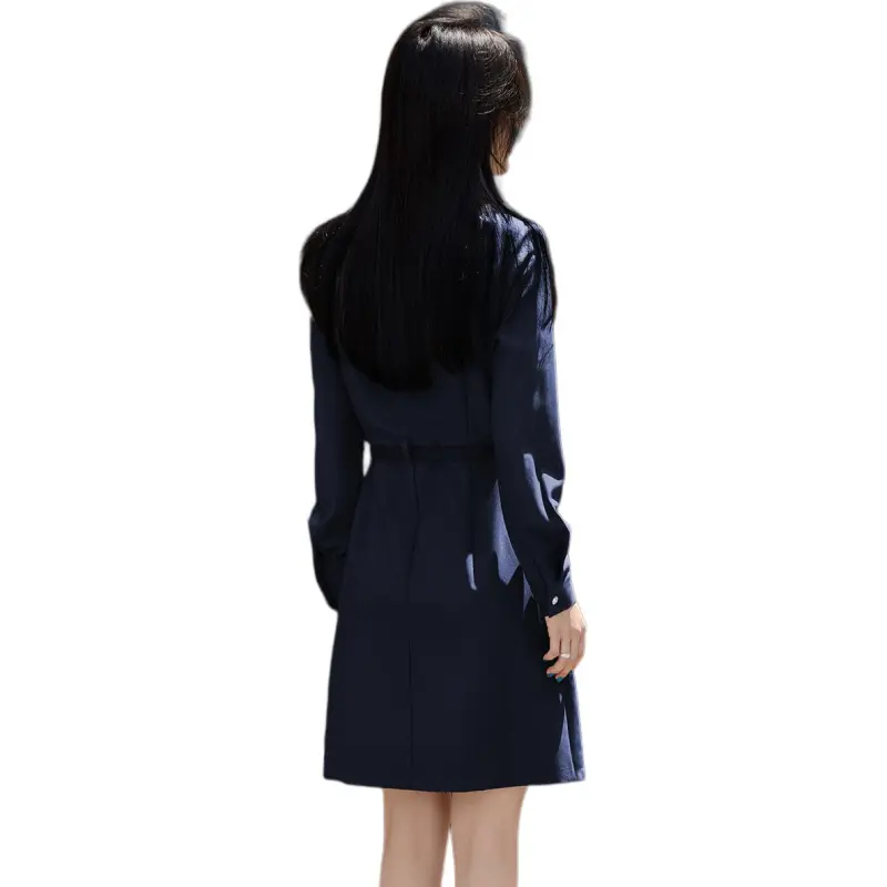 Mo Han Yi Mei Long Sleeved Dresses Women's Marine Blue-1