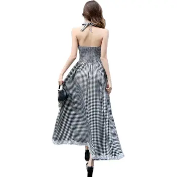 KEAB Slip Dresses Women's Black White Plaid