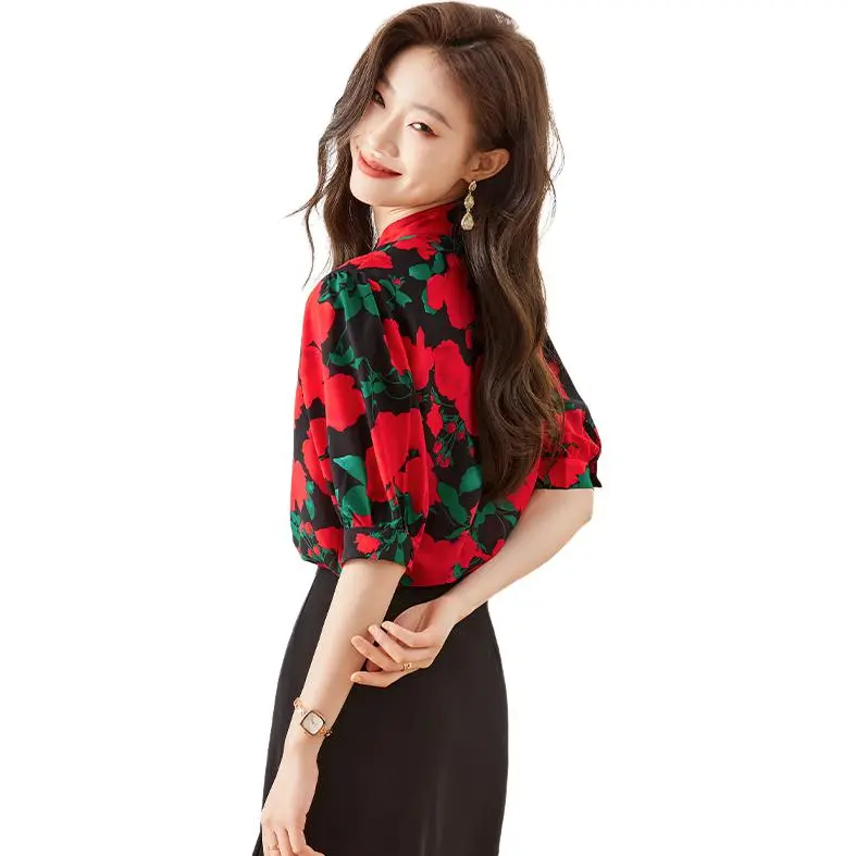 La Chapelle Shirts Women's Red Flower-1