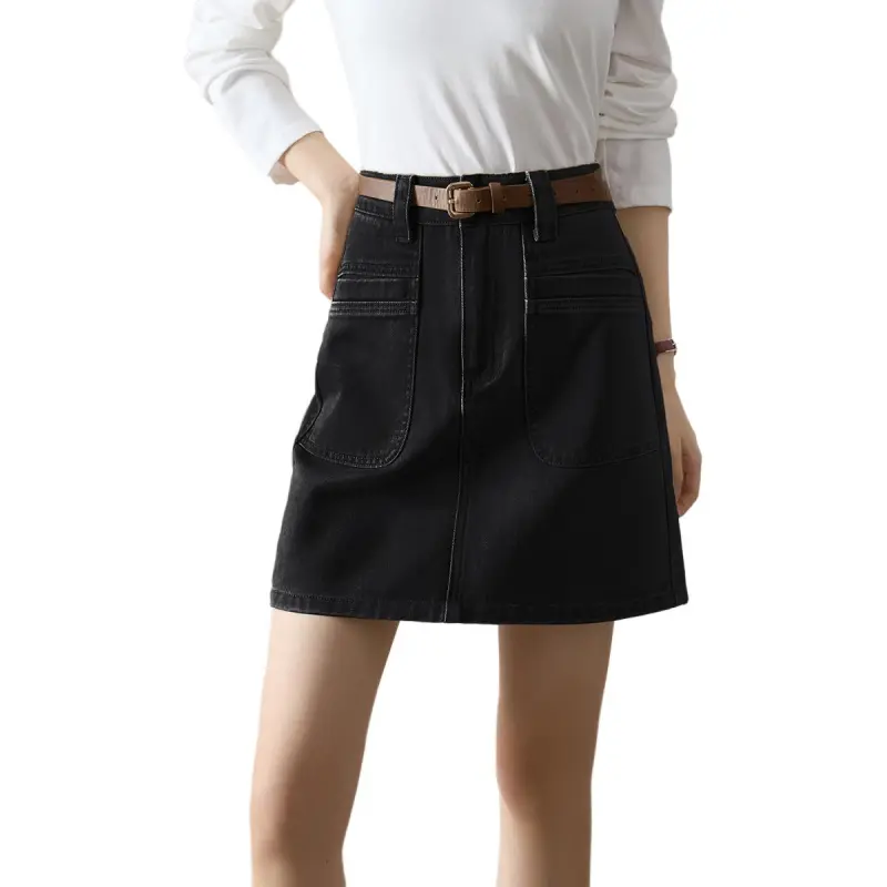 Mo Han Yi Mei Denim Short Skirts Women's Black-6