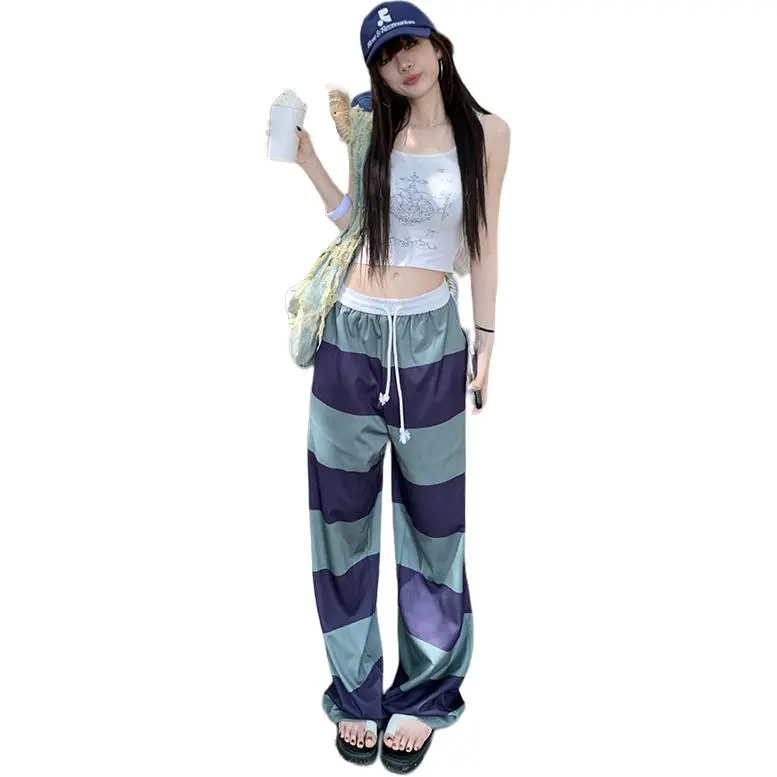 Kazakhstan Casual Pants Women's Purple And Green Stripes-4