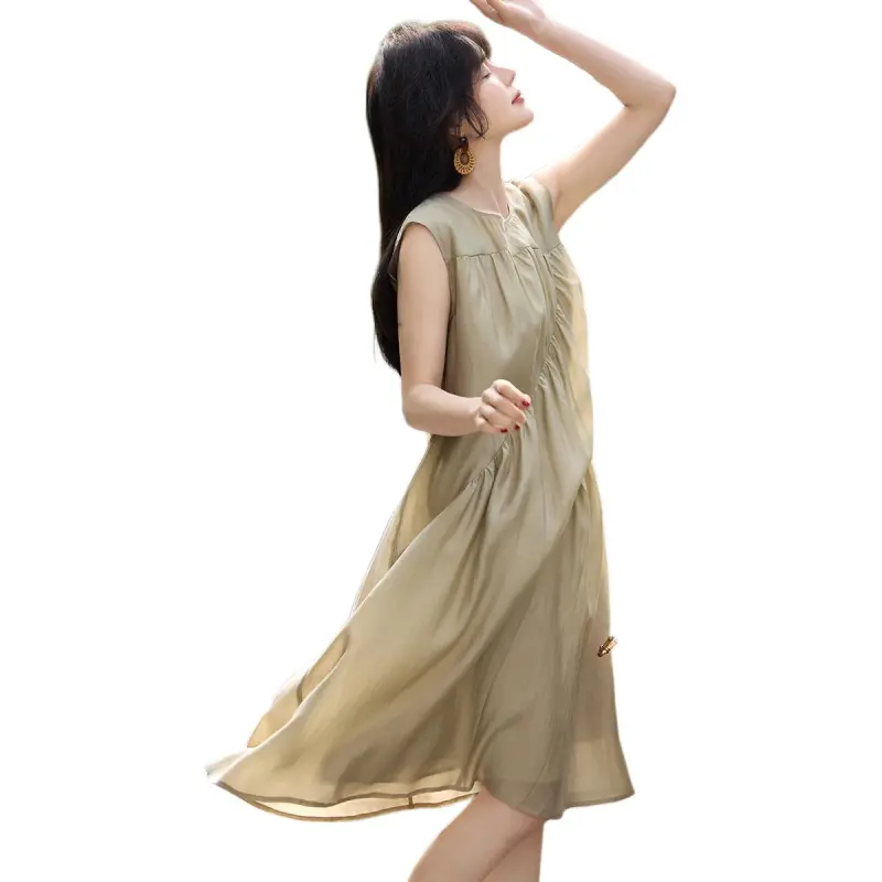 Mo Han Yi Mei Sleeveless Dress Women's Khaki-5