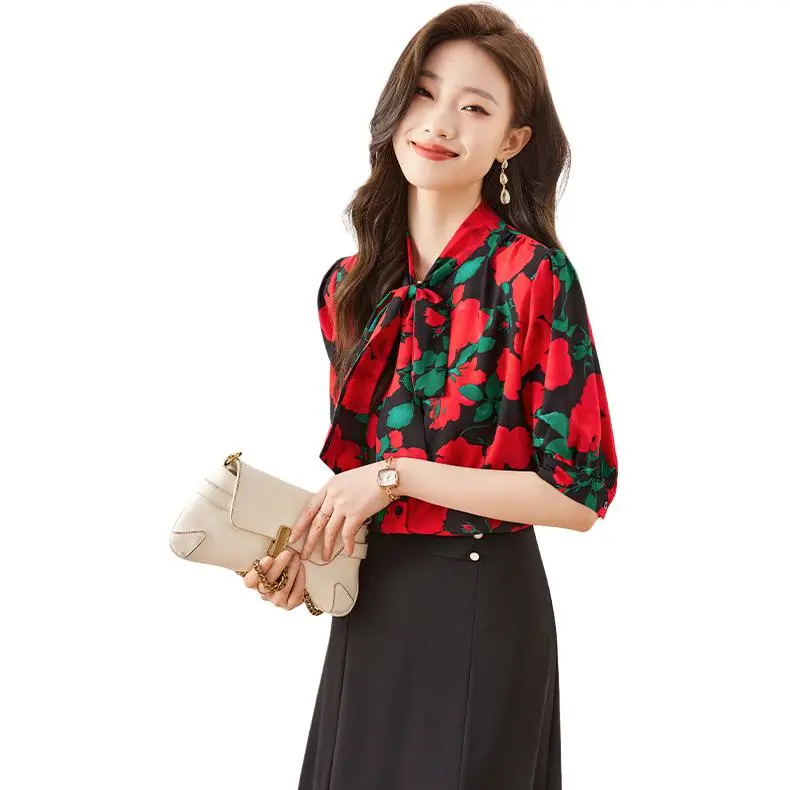 La Chapelle Shirts Women's Red Flower-2