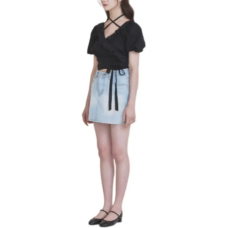 NOT YOUR ROSE SS25 Rosie Wrap Blouse Black Shirt Women's Black-3