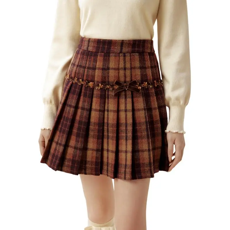ZIHAN Casual Short Skirts Women's Red Plaid-3
