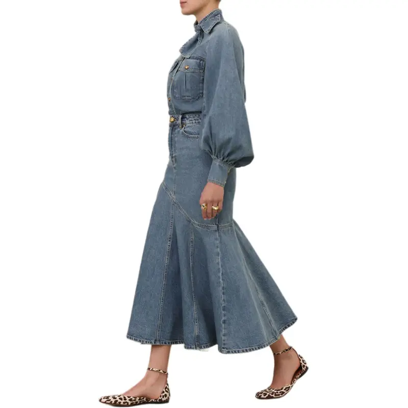 Zimmermann FW24 Denim Long Skirts Women's Blue-4