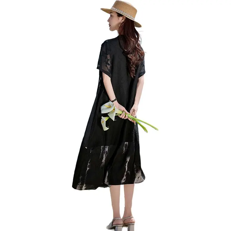 Yi Mengyuan Short Sleeved Dress Women's Black-5