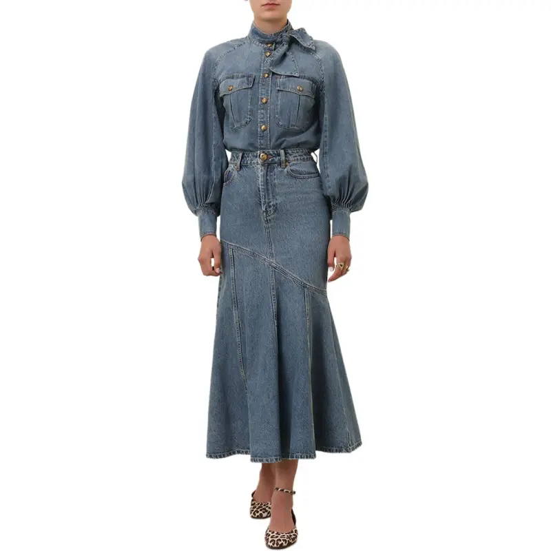 Zimmermann FW24 Denim Long Skirts Women's Blue-1