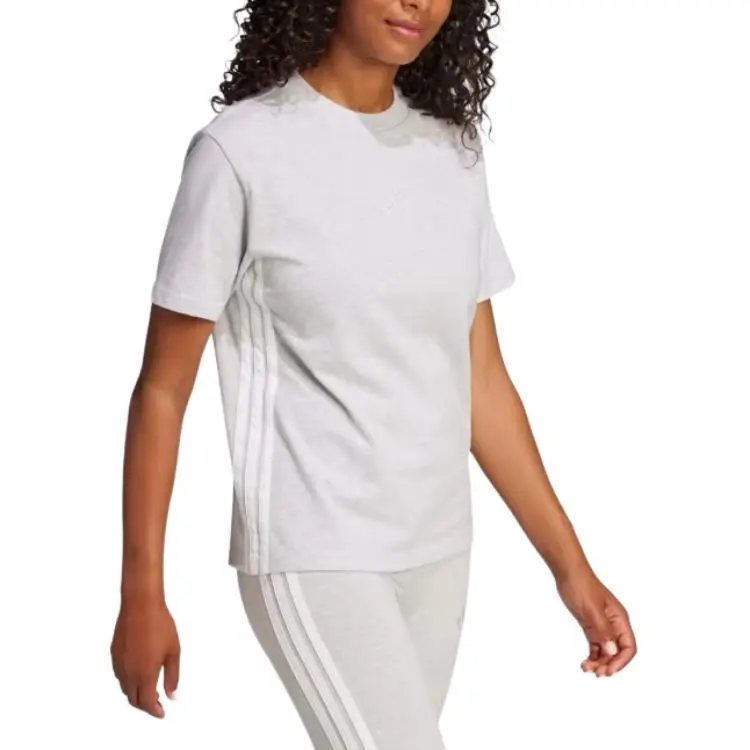 Adidas Women's Essentials 3 Stripes Cotton T Shirt Light Grey Heather/White-2