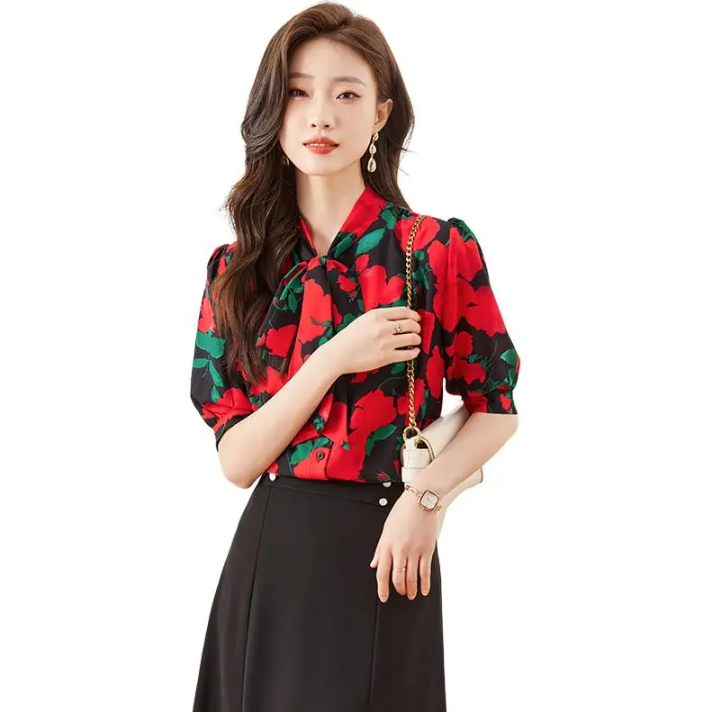 La Chapelle Shirts Women's Red Flower-3
