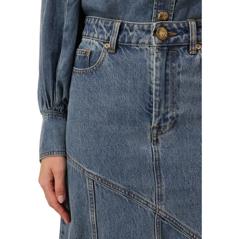 Zimmermann FW24 Denim Long Skirts Women's Blue-5