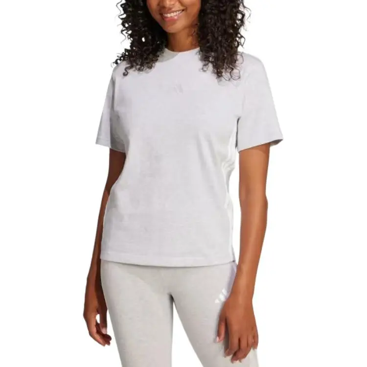 Adidas Women's Essentials 3 Stripes Cotton T Shirt Light Grey Heather/White-1