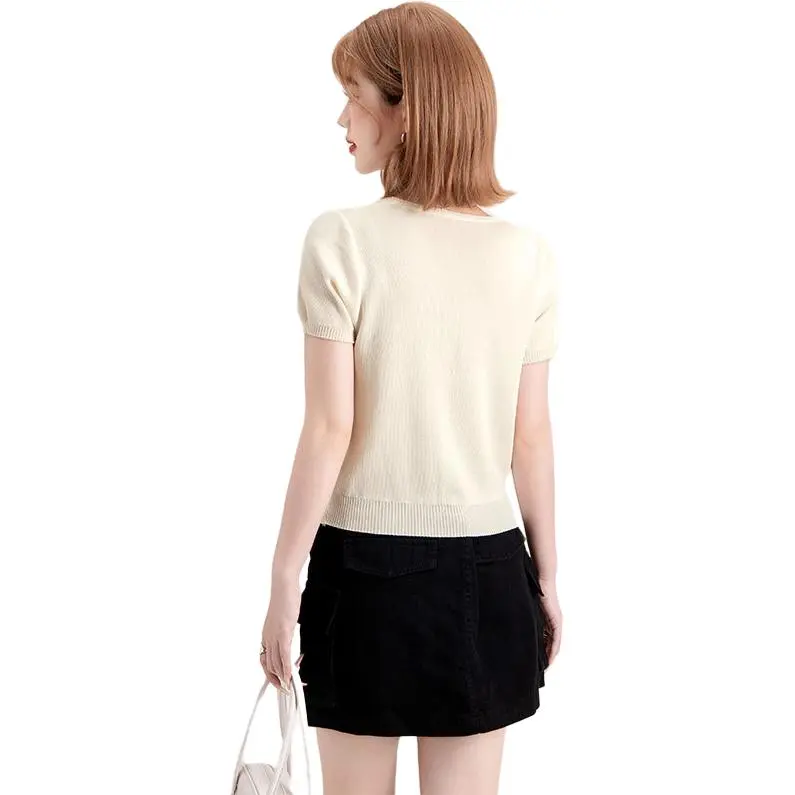 FAWENXIANGZI T Shirts Women's Cream-1