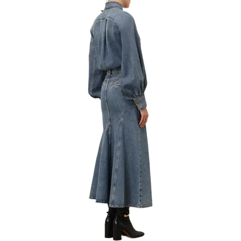 Zimmermann FW24 Denim Long Skirts Women's Blue-3