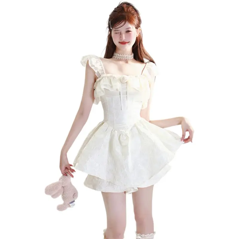 Mu Xiao Xin Short Sleeved Dress Women's White-5