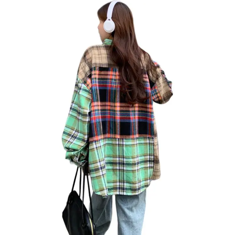 PLAY BUSH Shirt Unisex Plaid Patchwork-1