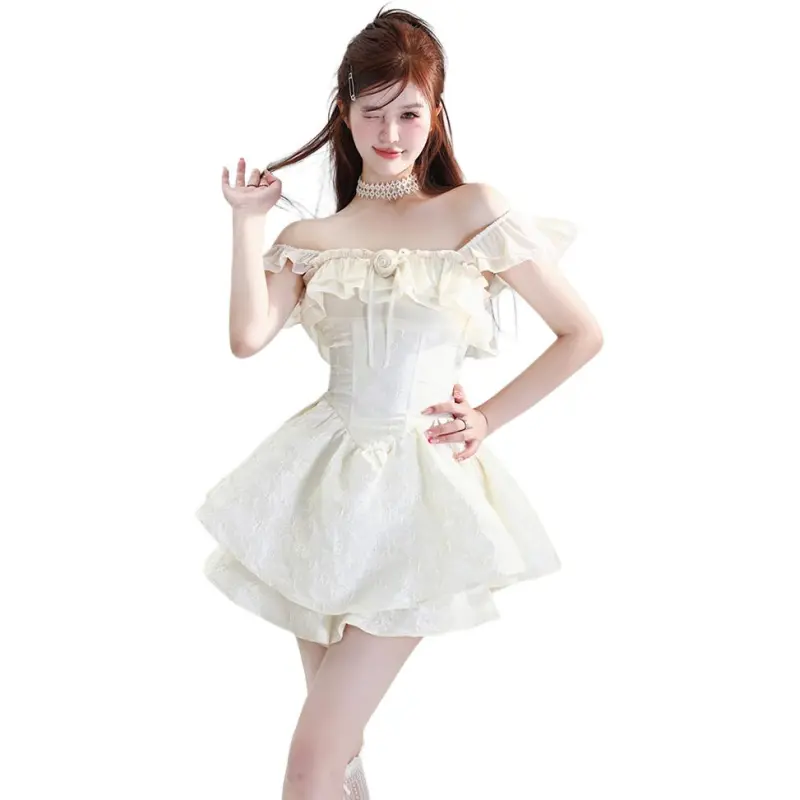 Mu Xiao Xin Short Sleeved Dress Women's White-3