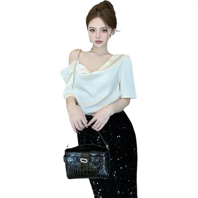 Mu Xiao Xin Chiffon Shirt Women's Apricot-2