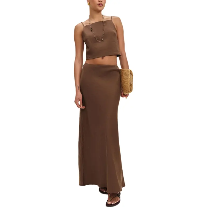 REFORMATION Bella Linen Skirt Casual Long Skirt Women's-2