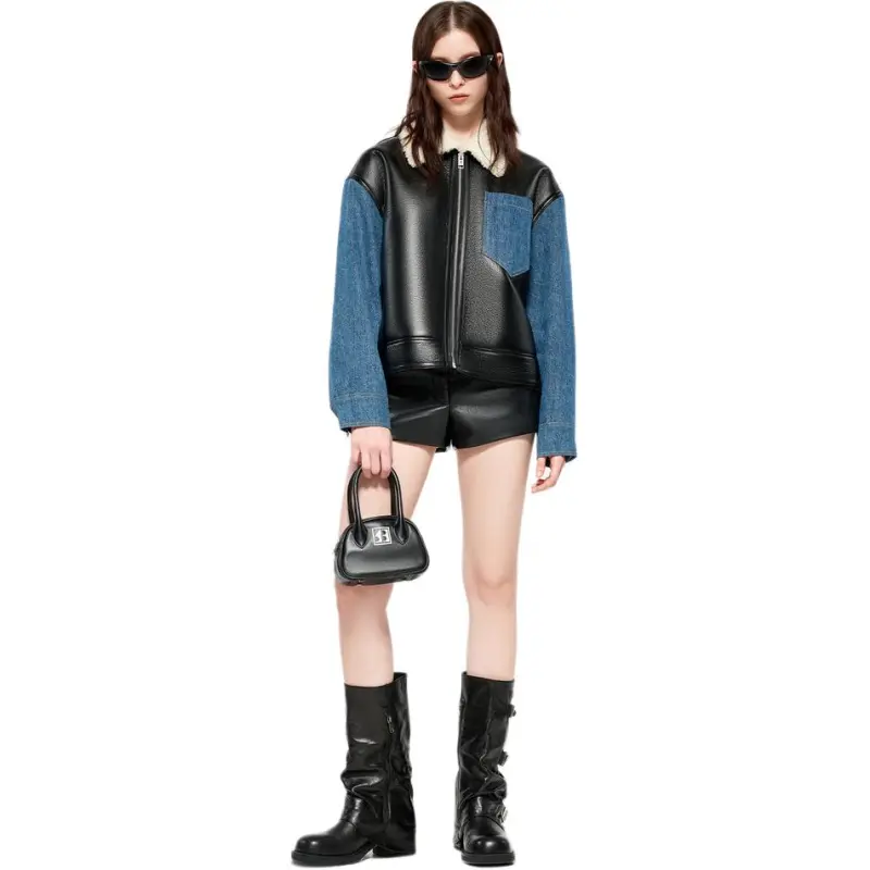 CALLED BACK Leather Jacket Women's Blue-2