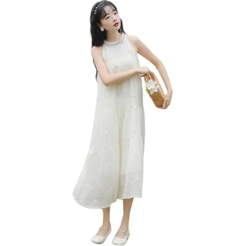 GOSO Sleeveless Dresses Women's White-3