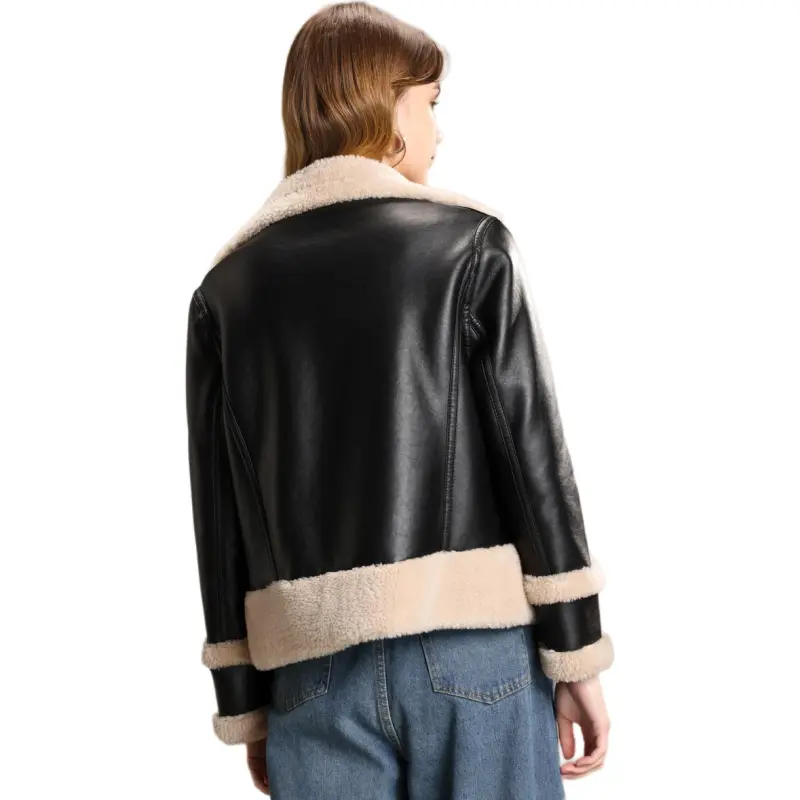 FENHONGMALI Jackets Coats Women's Oatmeal/Black-0