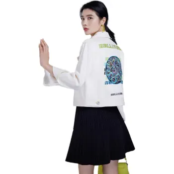 BBLLUUEE Denim Jacket Women's Crescent White