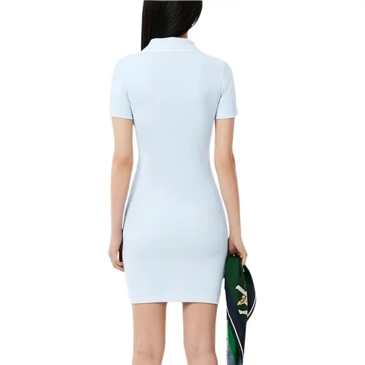 LACOSTE SS25 Short Sleeved Dress Women's Light Blue/White-4