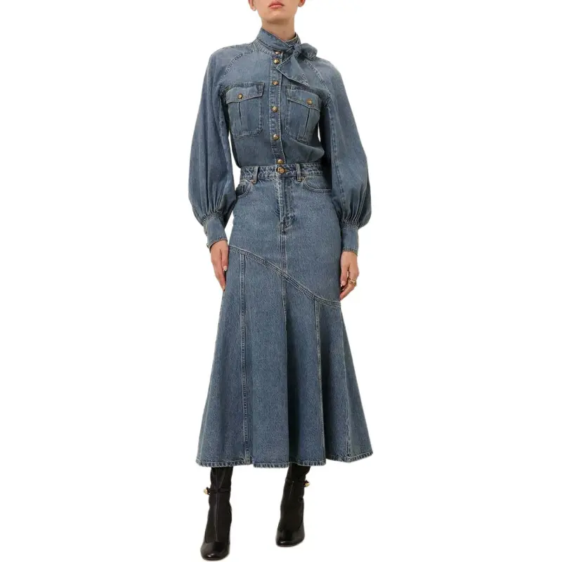 Zimmermann FW24 Denim Long Skirts Women's Blue-2
