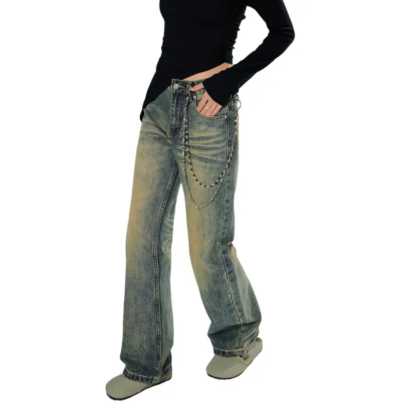 YIXIAOMO Straight Fit Slim Leg Jeans With A Slightly Flared Hem For A Slimming Effect Clean Fit Long Pants Unisex-3